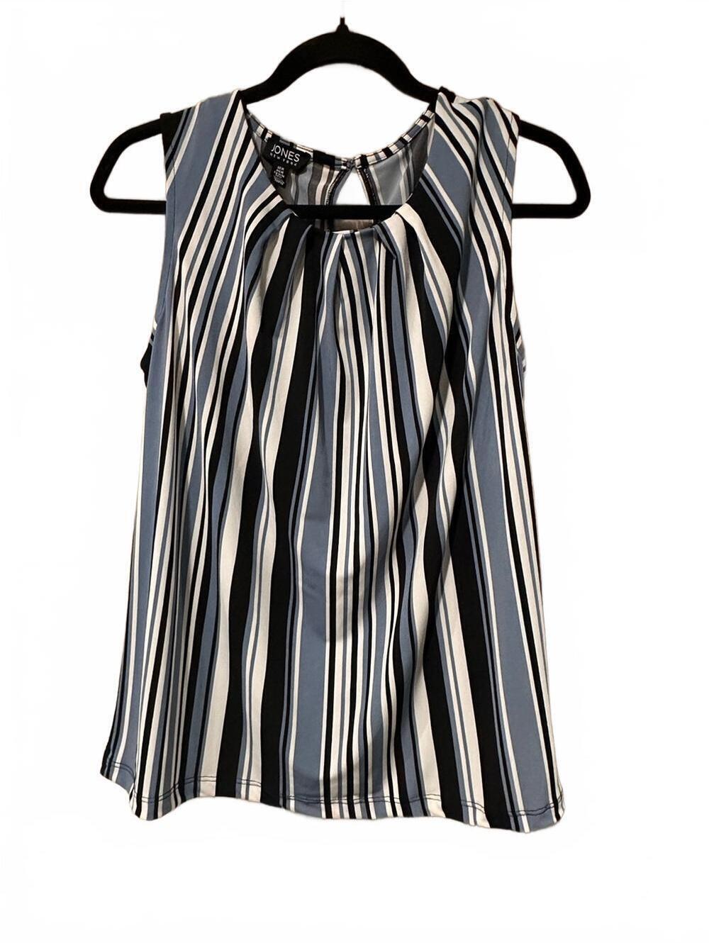 Jones New York Blue, black and white pleated cowl neck sleeveless top